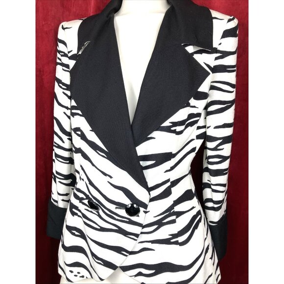 Jean Louis Scherrer Numbered Zebra Print Jacket Rayon Couture Power Shoulder - Picture 2 of 6